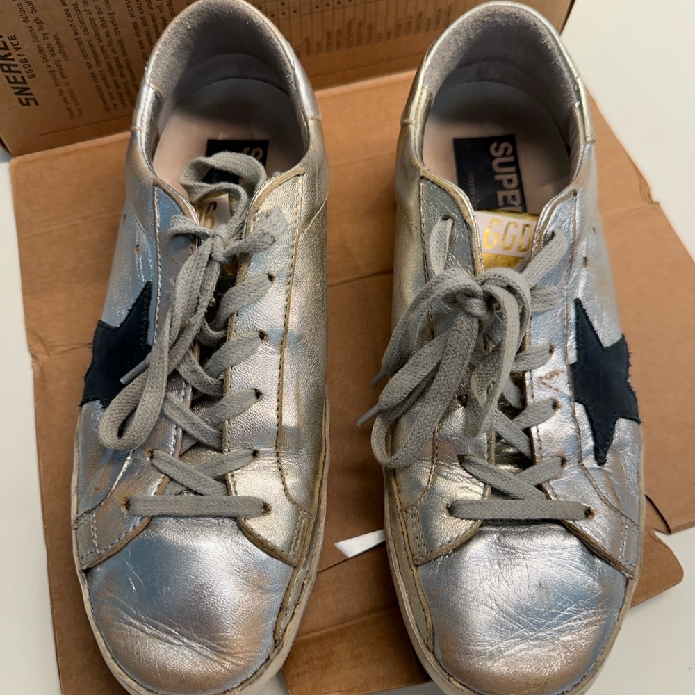 Golden Goose Silver and Gold Superstar Sneakers - Size 38